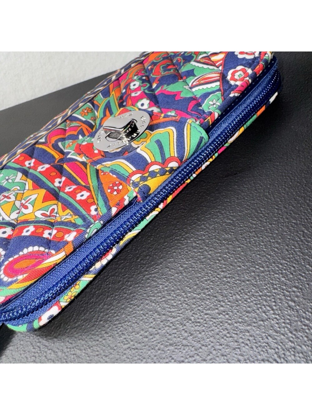 Vera Bradley Wallet Clutch Venecian Paisley Zip Around Blue Pink Floral Cotton - Picture 6 of 16
